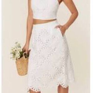 Andie The Mona Eyelet Skirt Rosette White Size M NWOT summer beach‎ feminine